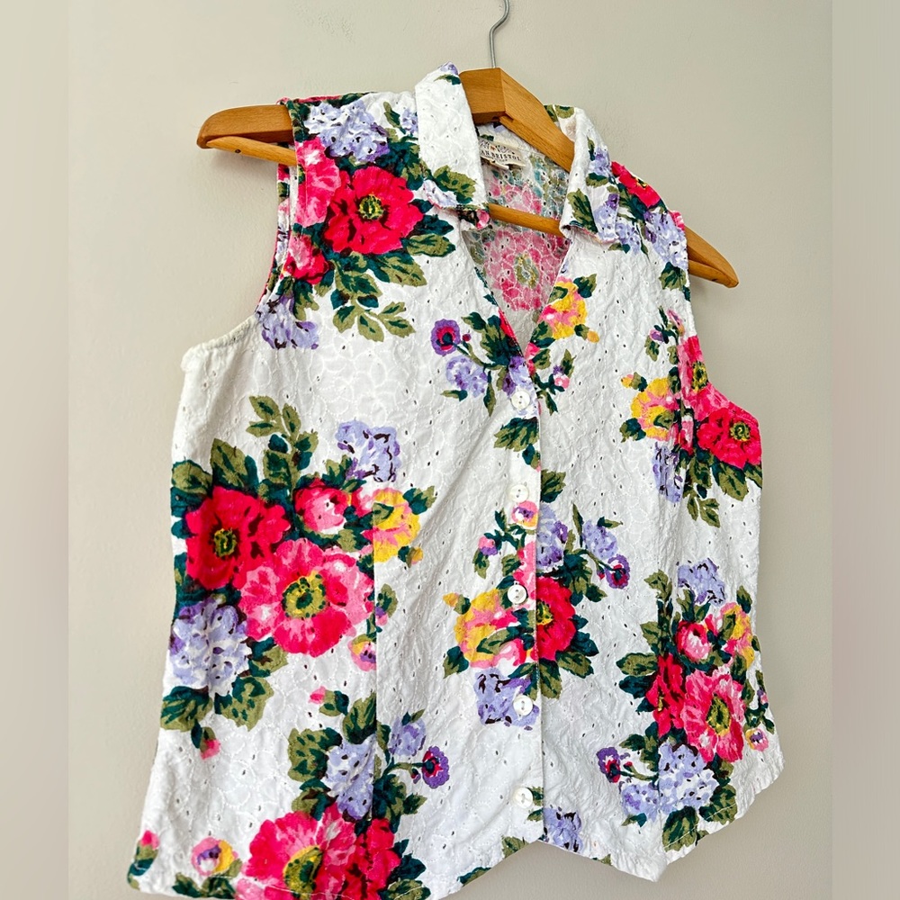 Vintage Susan Bristol Floral Embroidered Sleeveless Top - Picture 3 of 11